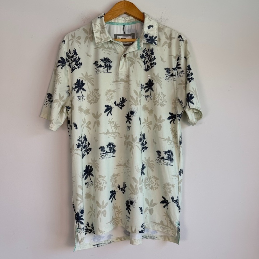 Jetty Bunker Palm Print Polo Shirt Medium Short Sleeves Golf